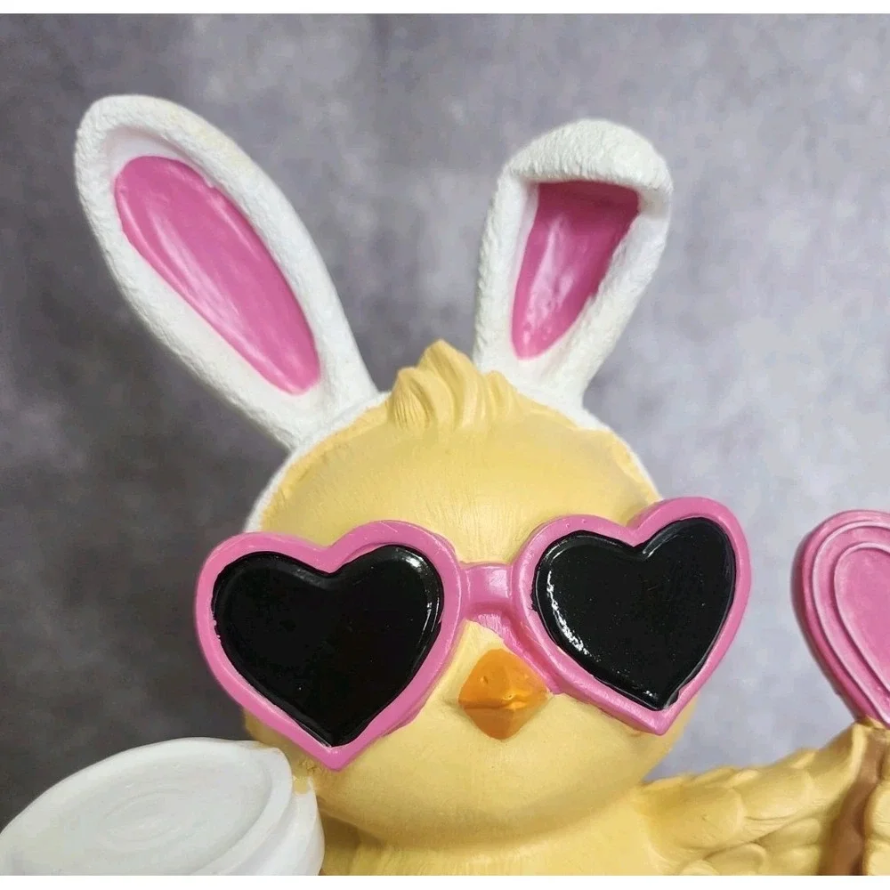 Easter Spring Chick Bunny Pink Heart Sunglasses Figurine Tabletop Decor 9.5